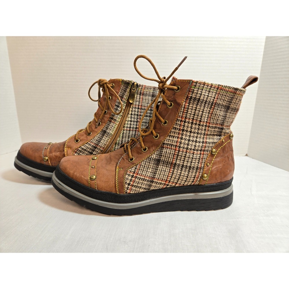 L'Artiste Rehja Bootie New Leather w/ Plaid Women's 40